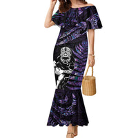 New Zealand Maori Rugby Personalised Family Matching Mermaid Dress and Hawaiian Shirt Ta Moko Silver Fern - Paua Purple LT7 Mom's Dress Purple - Polynesian Pride