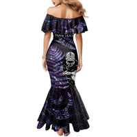 New Zealand Maori Rugby Personalised Family Matching Mermaid Dress and Hawaiian Shirt Ta Moko Silver Fern - Paua Purple LT7 - Polynesian Pride