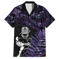 New Zealand Maori Rugby Personalised Family Matching Off The Shoulder Long Sleeve Dress and Hawaiian Shirt Ta Moko Silver Fern - Paua Purple