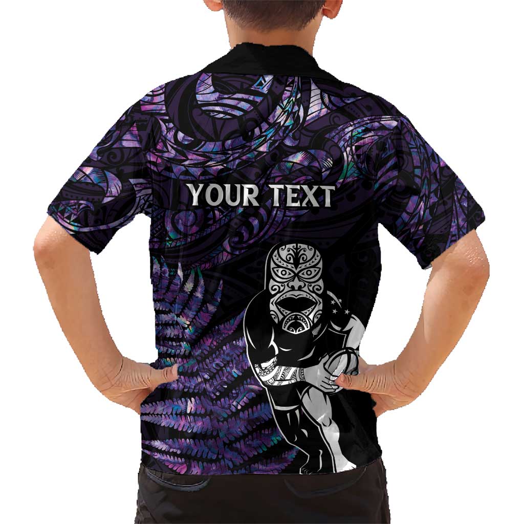 New Zealand Maori Rugby Personalised Family Matching Short Sleeve Bodycon Dress and Hawaiian Shirt Ta Moko Silver Fern - Paua Purple LT7 - Polynesian Pride
