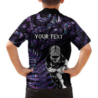 New Zealand Maori Rugby Personalised Family Matching Short Sleeve Bodycon Dress and Hawaiian Shirt Ta Moko Silver Fern - Paua Purple LT7 - Polynesian Pride