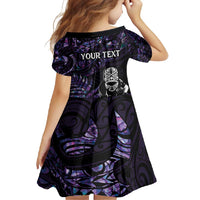 New Zealand Maori Rugby Personalised Family Matching Short Sleeve Bodycon Dress and Hawaiian Shirt Ta Moko Silver Fern - Paua Purple LT7 - Polynesian Pride
