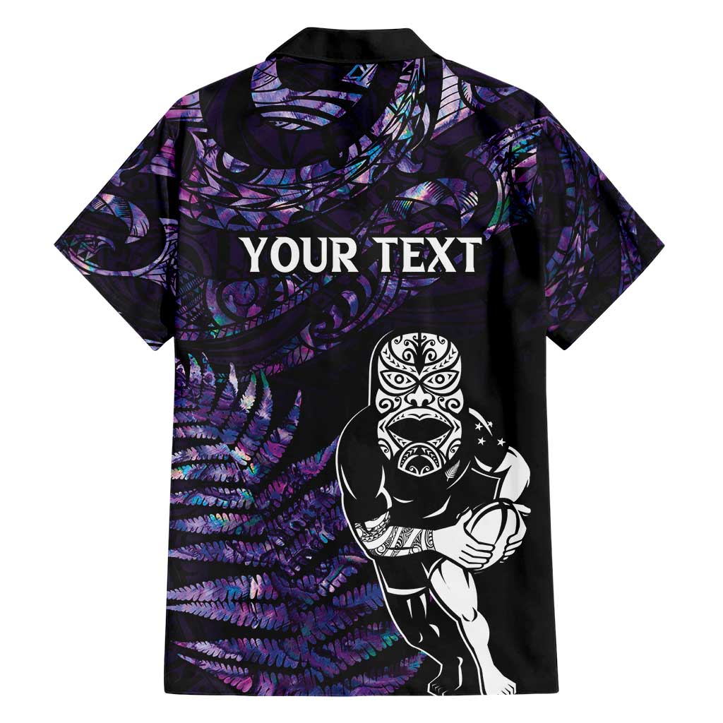 New Zealand Maori Rugby Personalised Family Matching Short Sleeve Bodycon Dress and Hawaiian Shirt Ta Moko Silver Fern - Paua Purple LT7 - Polynesian Pride