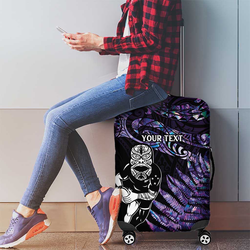 New Zealand Maori Rugby Personalised Luggage Cover Ta Moko Silver Fern - Paua Purple