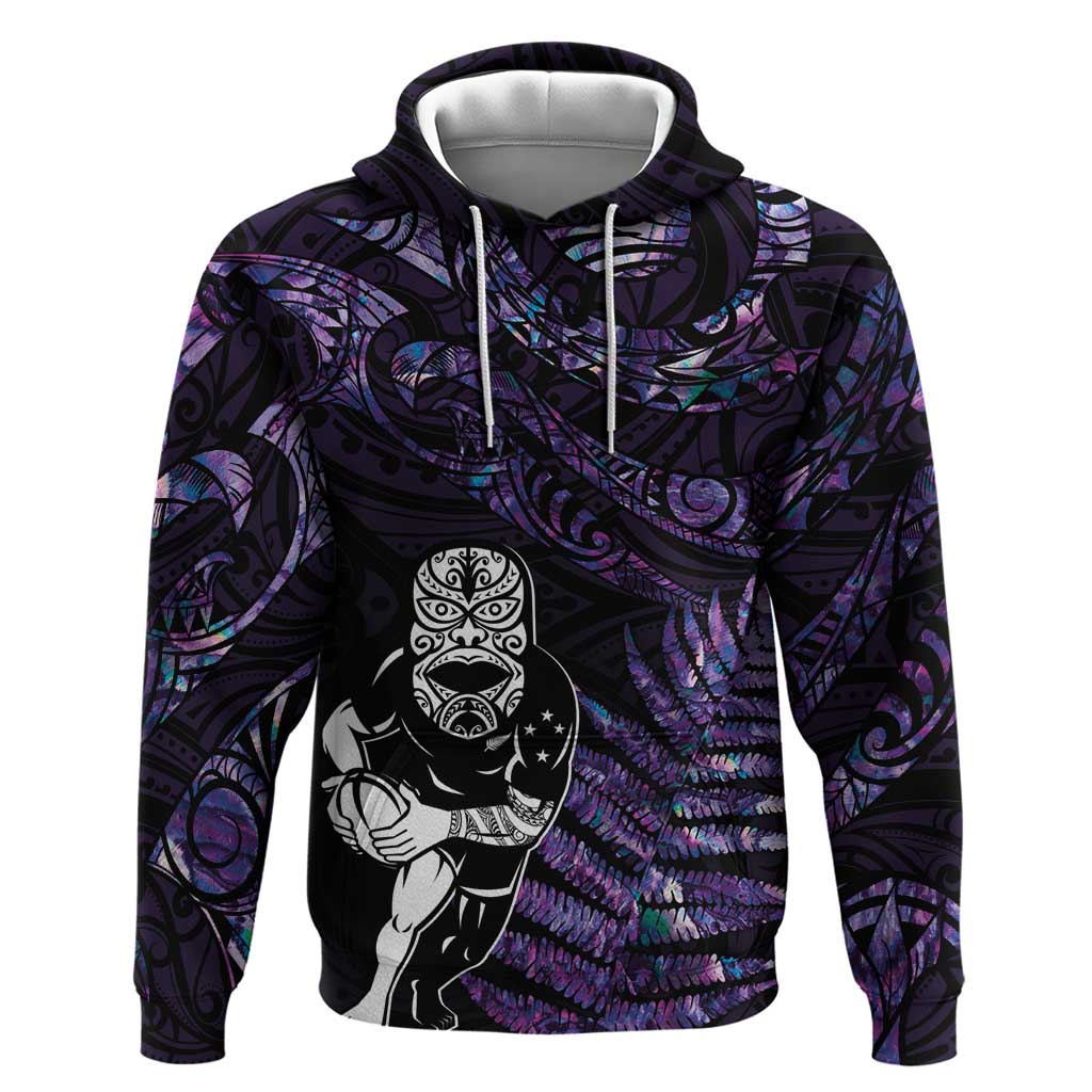 New Zealand Maori Rugby Personalised Zip Hoodie Ta Moko Silver Fern - Paua Purple LT7 Pullover Hoodie Purple - Polynesian Pride