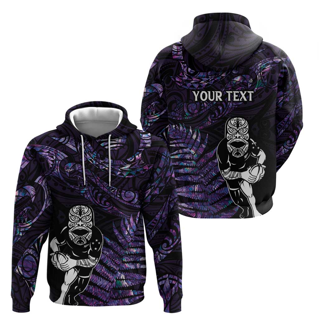 New Zealand Maori Rugby Personalised Zip Hoodie Ta Moko Silver Fern - Paua Purple LT7 - Polynesian Pride