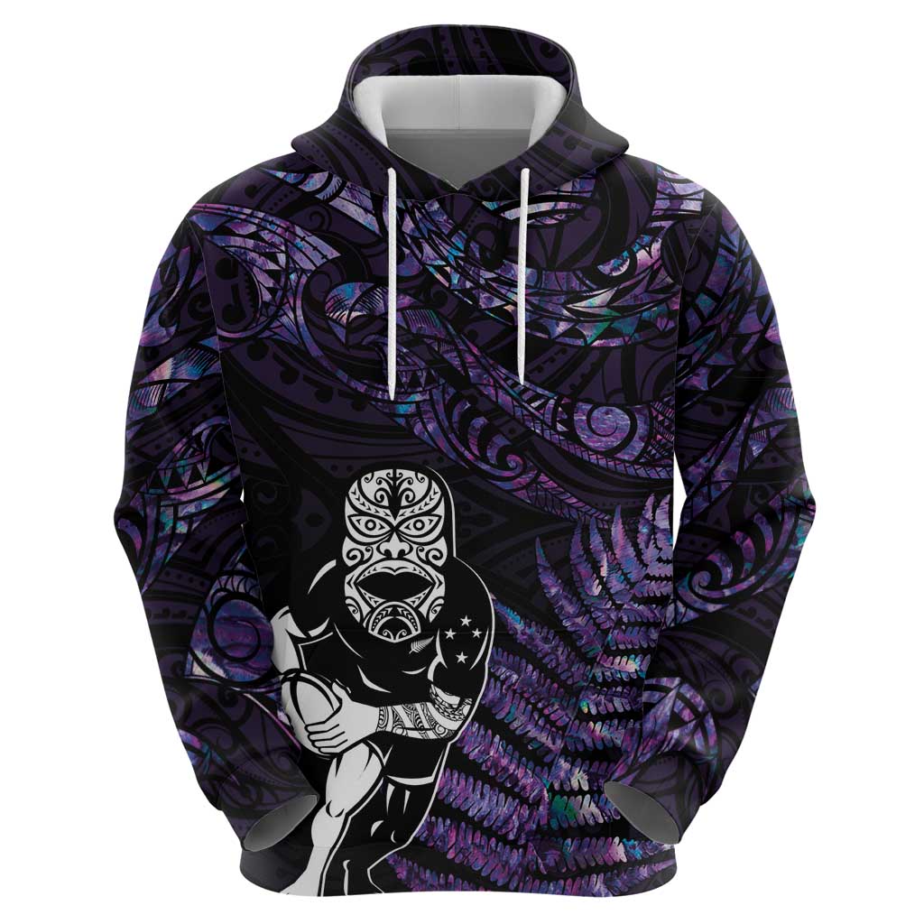 New Zealand Maori Rugby Personalised Zip Hoodie Ta Moko Silver Fern - Paua Purple LT7 - Polynesian Pride