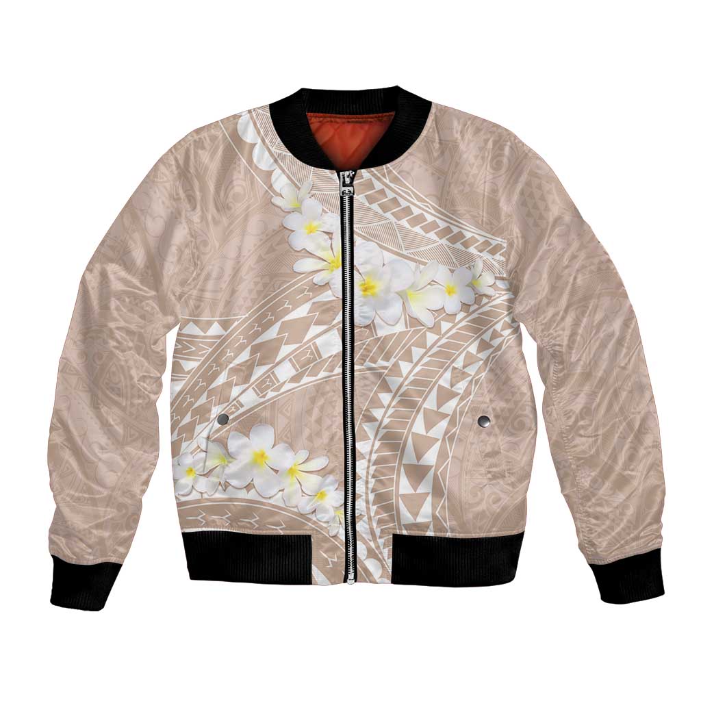 Polynesian Vintage Floral Bomber Jacket Beige Motifs - Polynesian Pride