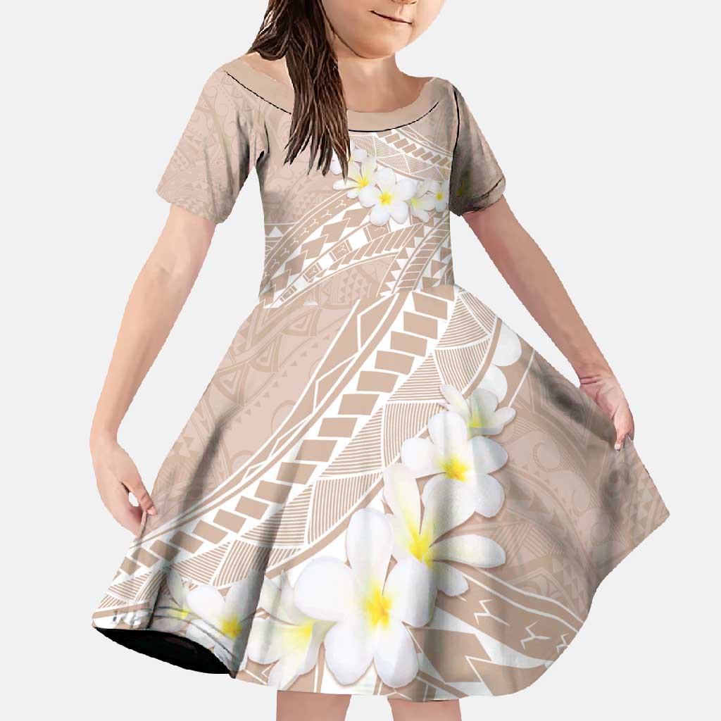 Polynesian Vintage Floral Family Matching Long Sleeve Bodycon Dress and Hawaiian Shirt Beige Motifs LT7 Daughter's Dress Beige - Polynesian Pride