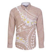 Polynesian Vintage Floral Family Matching Long Sleeve Bodycon Dress and Hawaiian Shirt Beige Motifs LT7 Dad's Shirt - Long Sleeve Beige - Polynesian Pride
