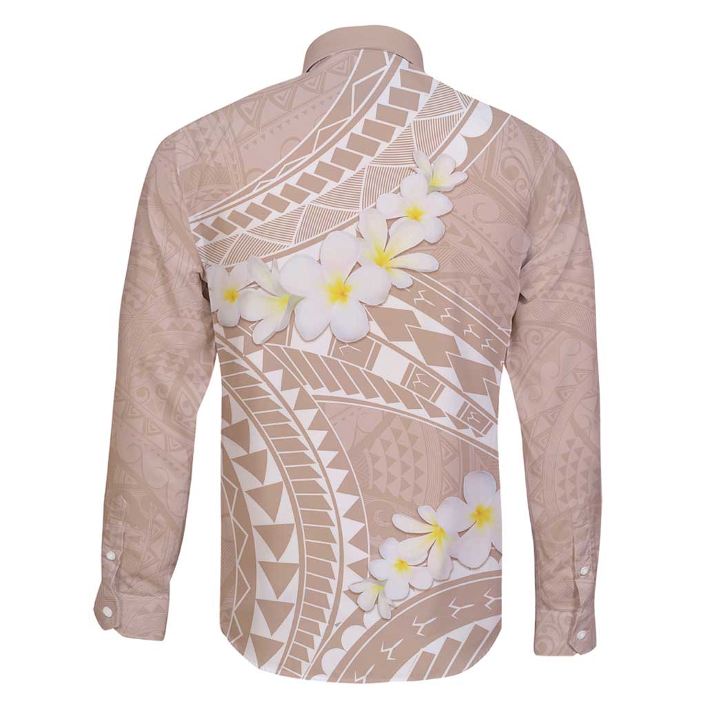 Polynesian Vintage Floral Family Matching Long Sleeve Bodycon Dress and Hawaiian Shirt Beige Motifs LT7 - Polynesian Pride