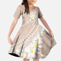 Polynesian Vintage Floral Family Matching Mermaid Dress and Hawaiian Shirt Beige Motifs LT7 Daughter's Dress Beige - Polynesian Pride