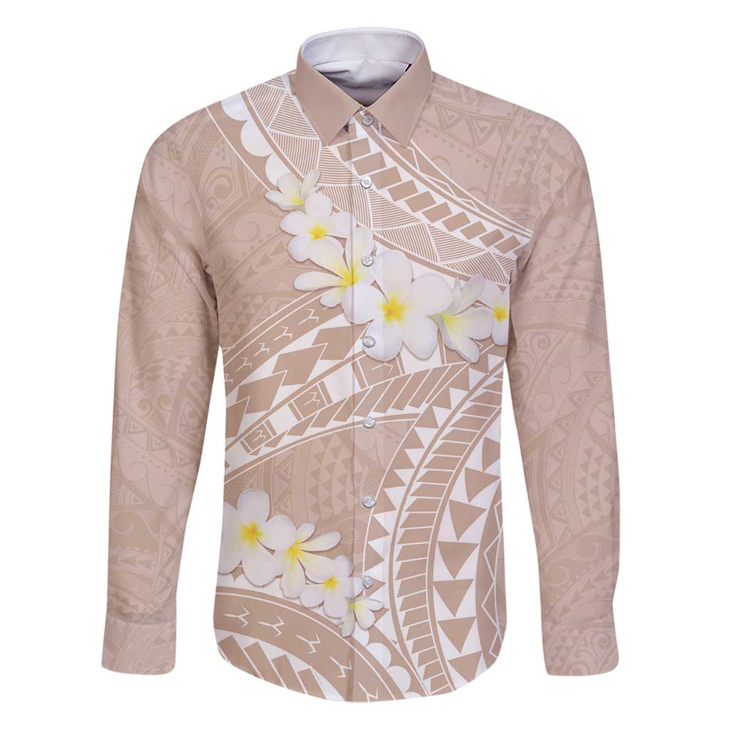Polynesian Vintage Floral Family Matching Mermaid Dress and Hawaiian Shirt Beige Motifs LT7 Dad's Shirt - Long Sleeve Beige - Polynesian Pride