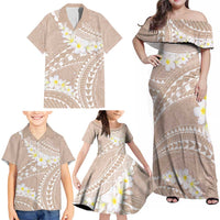 Polynesian Vintage Floral Family Matching Off Shoulder Maxi Dress and Hawaiian Shirt Beige Motifs - Polynesian Pride