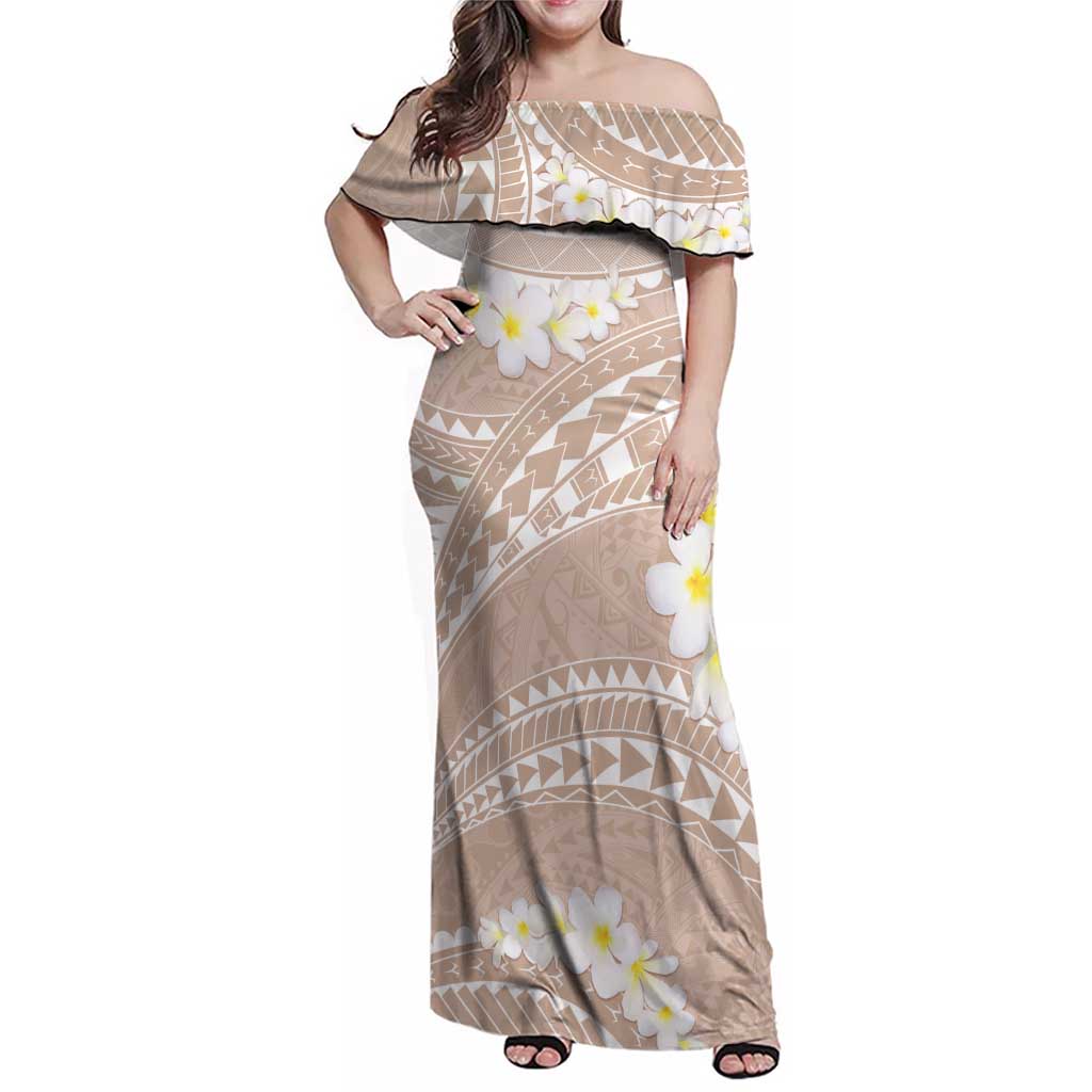 Polynesian Vintage Floral Family Matching Off Shoulder Maxi Dress and Hawaiian Shirt Beige Motifs - Polynesian Pride