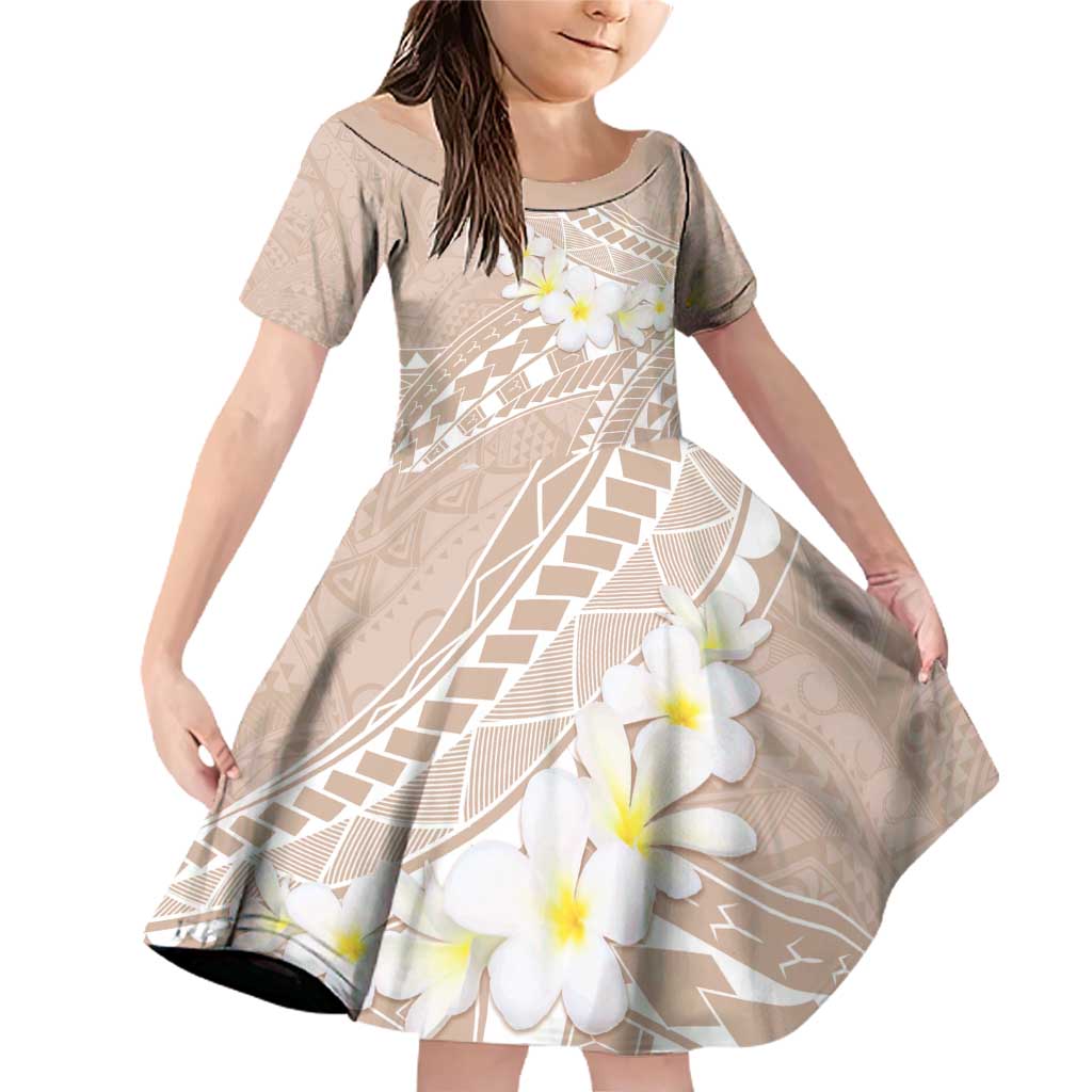 Polynesian Vintage Floral Family Matching Off Shoulder Short Dress and Hawaiian Shirt Beige Motifs - Polynesian Pride