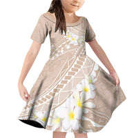 Polynesian Vintage Floral Family Matching Off Shoulder Short Dress and Hawaiian Shirt Beige Motifs - Polynesian Pride