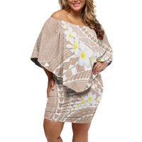 Polynesian Vintage Floral Family Matching Off Shoulder Short Dress and Hawaiian Shirt Beige Motifs - Polynesian Pride