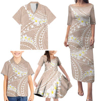 Polynesian Vintage Floral Family Matching Puletasi and Hawaiian Shirt Beige Motifs LT7 - Polynesian Pride