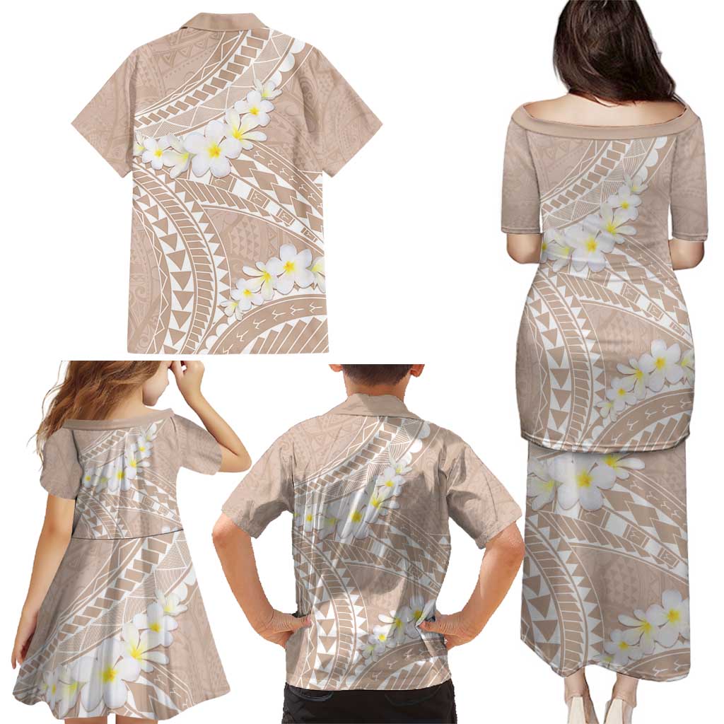 Polynesian Vintage Floral Family Matching Puletasi and Hawaiian Shirt Beige Motifs LT7 - Polynesian Pride