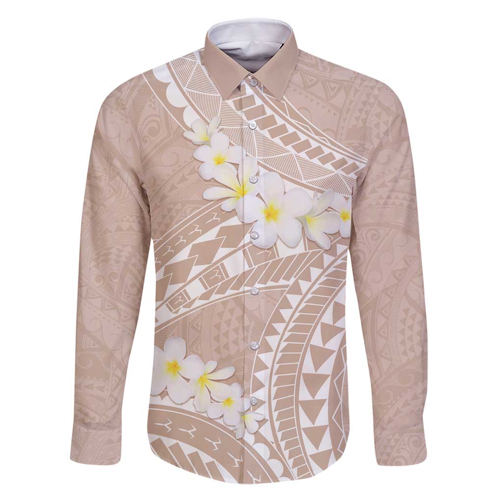 Polynesian Vintage Floral Family Matching Puletasi and Hawaiian Shirt Beige Motifs LT7 Dad's Shirt - Long Sleeve Beige - Polynesian Pride