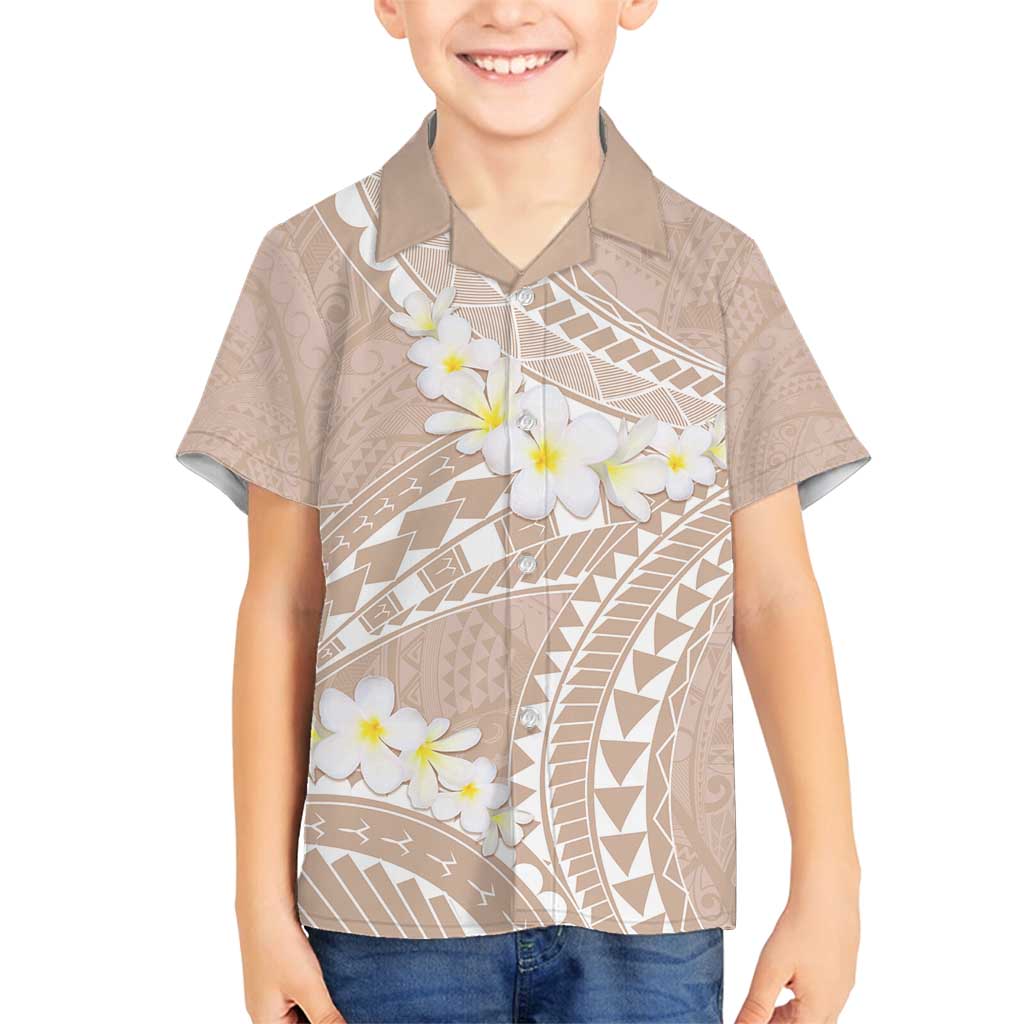 Polynesian Vintage Floral Family Matching Puletasi and Hawaiian Shirt Beige Motifs LT7 Son's Shirt Beige - Polynesian Pride