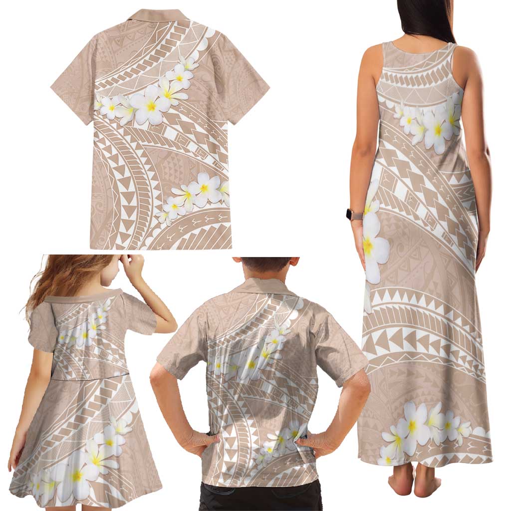 Polynesian Vintage Floral Family Matching Tank Maxi Dress and Hawaiian Shirt Beige Motifs - Polynesian Pride