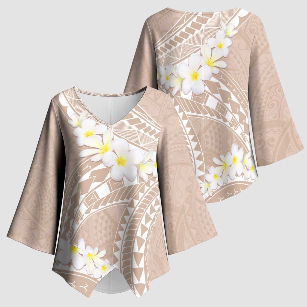 Polynesian Vintage Floral Kimono Sleeve Blouse Beige Motifs - Polynesian Pride