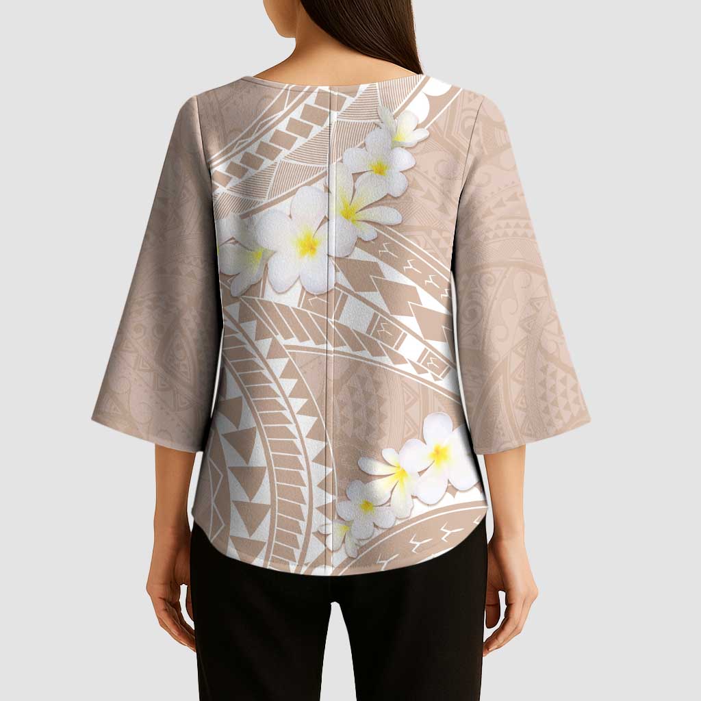 Polynesian Vintage Floral Kimono Sleeve Blouse Beige Motifs - Polynesian Pride