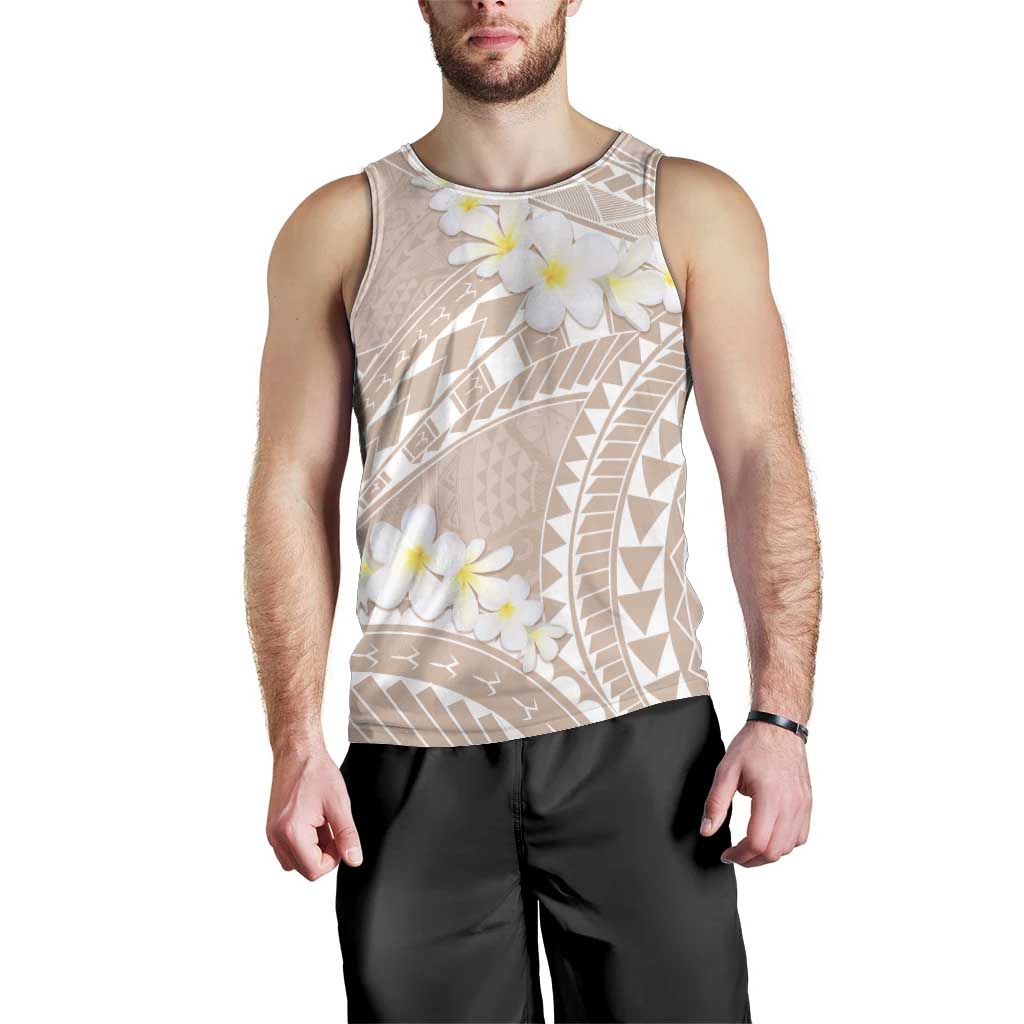Polynesian Vintage Floral Men Tank Top Beige Motifs - Polynesian Pride