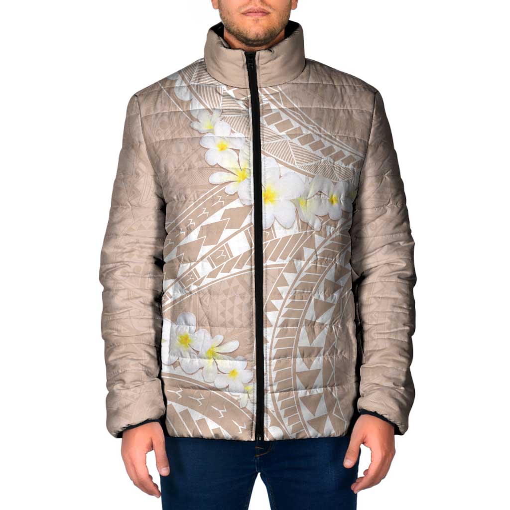 Polynesian Vintage Floral Padded Jacket Beige Motifs - Polynesian Pride