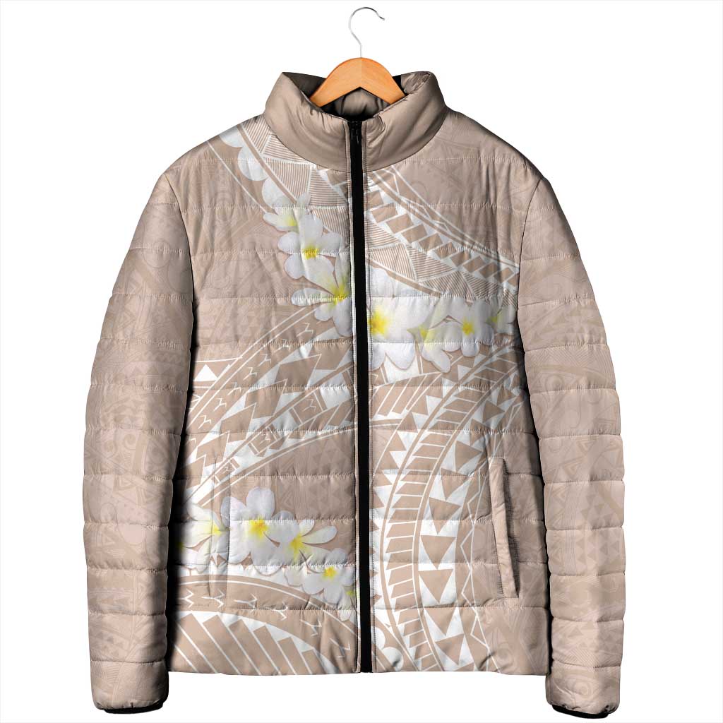 Polynesian Vintage Floral Padded Jacket Beige Motifs - Polynesian Pride