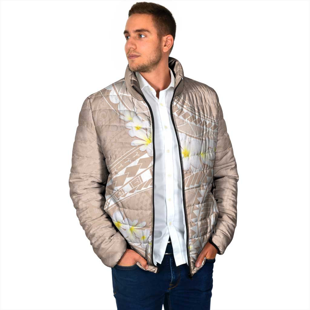 Polynesian Vintage Floral Padded Jacket Beige Motifs - Polynesian Pride