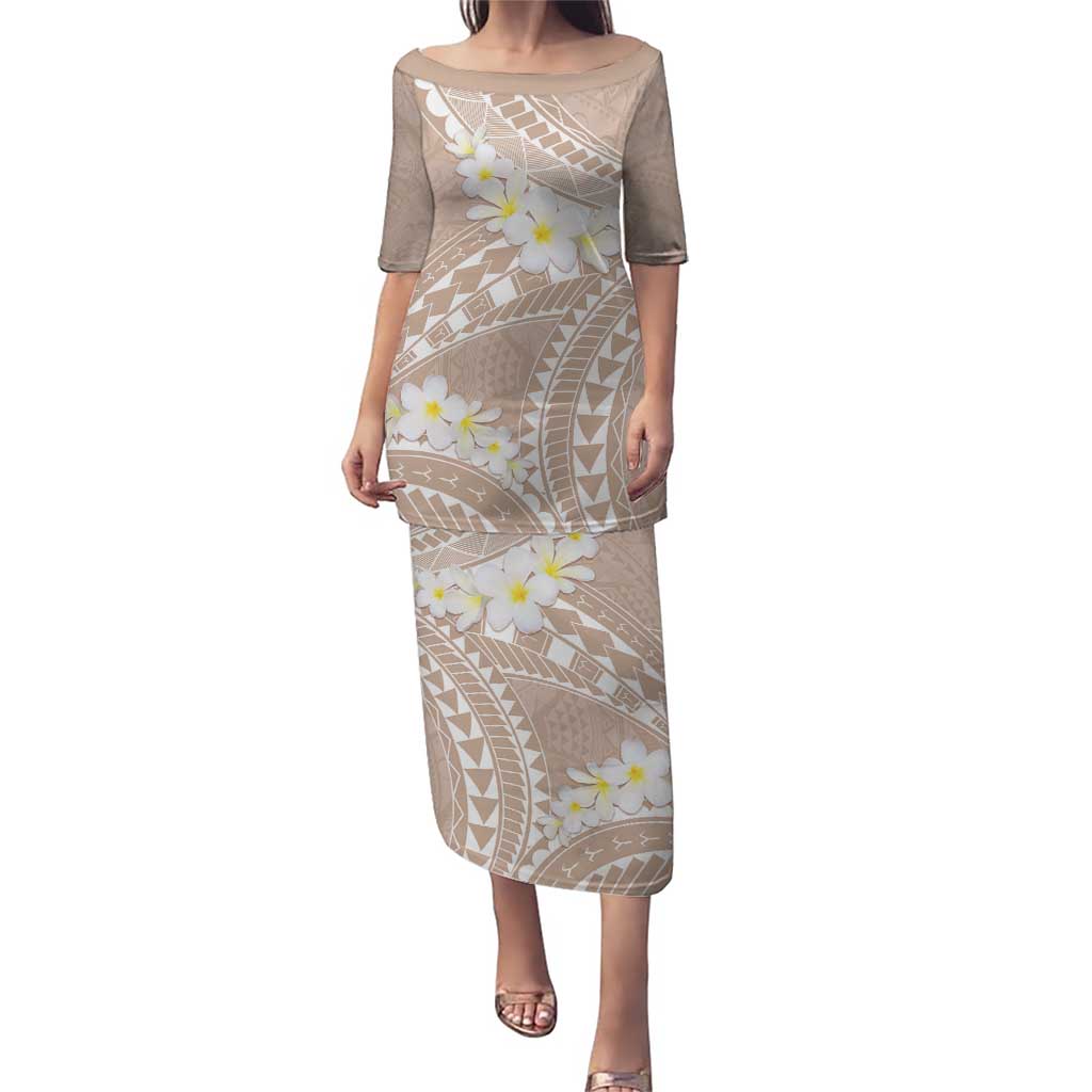 Polynesian Vintage Floral Puletasi Beige Motifs - Polynesian Pride