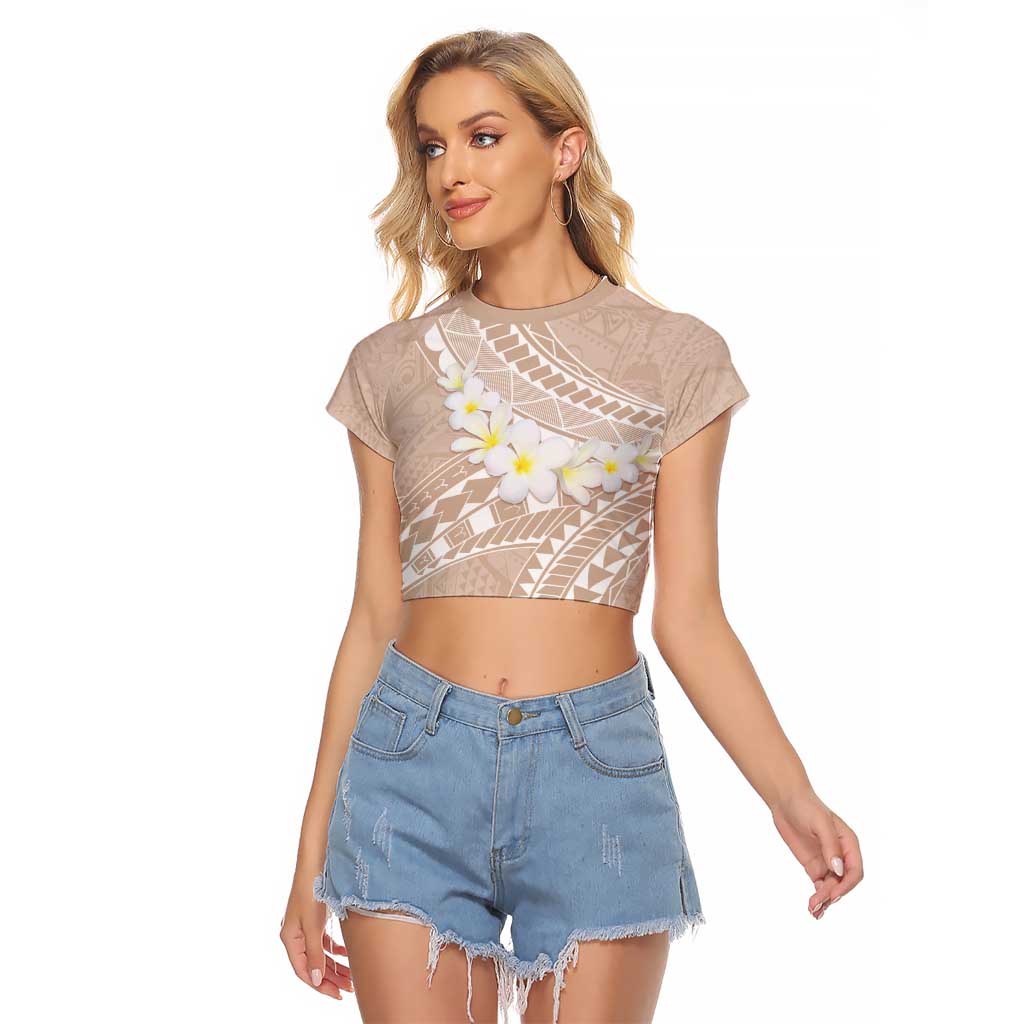 Polynesian Vintage Floral Raglan Cropped T Shirt Beige Motifs - Polynesian Pride