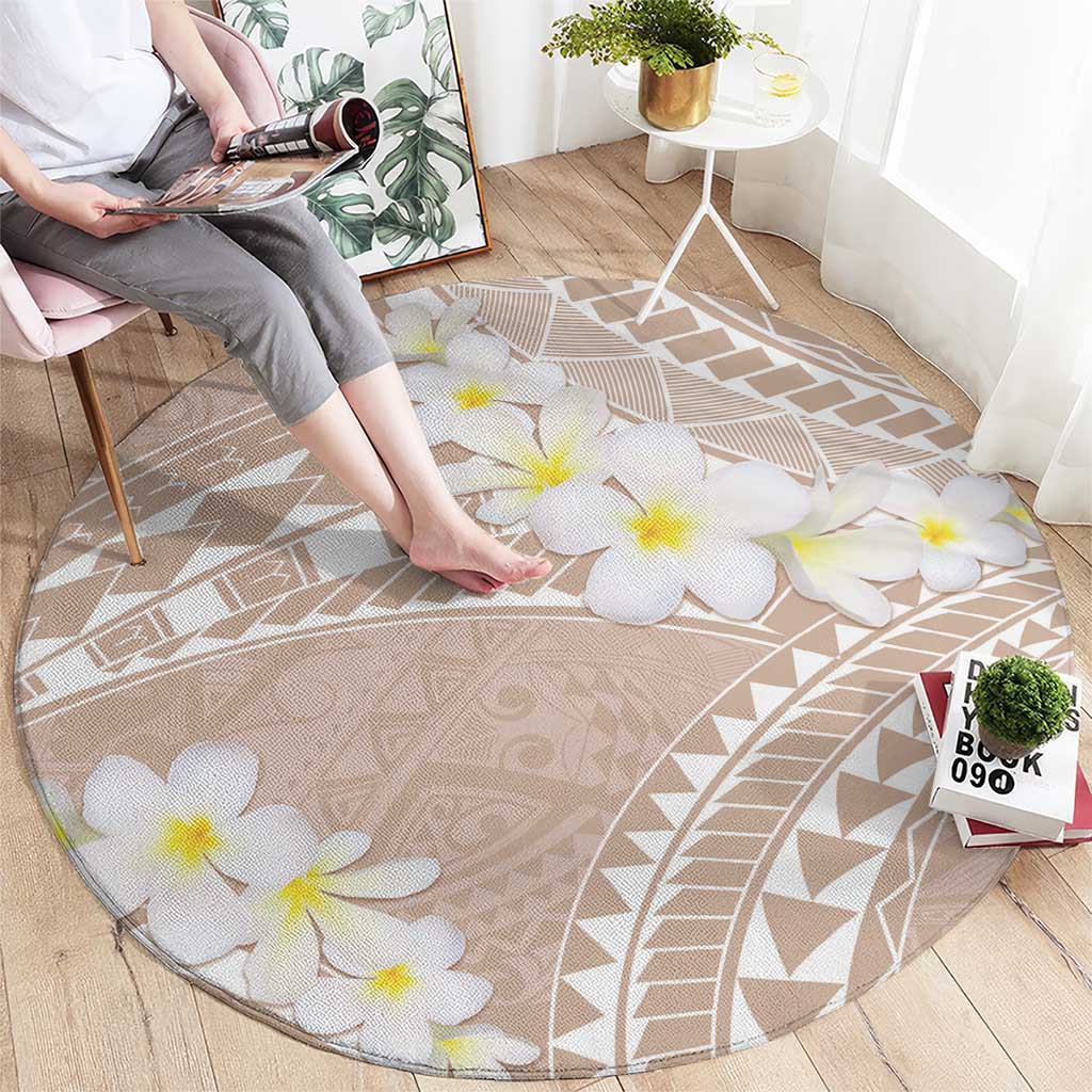 Polynesian Vintage Floral Round Carpet Beige Motifs - Polynesian Pride