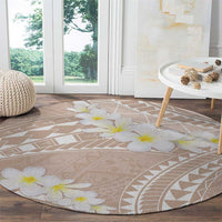 Polynesian Vintage Floral Round Carpet Beige Motifs - Polynesian Pride