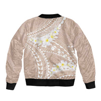 Polynesian Vintage Floral Sleeve Zip Bomber Jacket Beige Motifs - Polynesian Pride