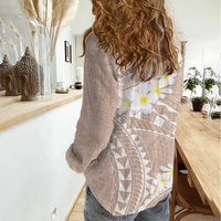 Polynesian Vintage Floral Women Casual Shirt Beige Motifs - Polynesian Pride