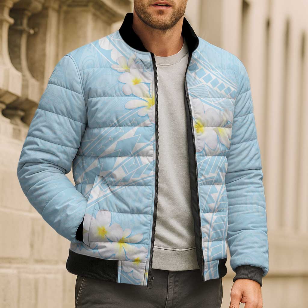 Polynesian Vintage Floral Bomber Puffer Jacket Azure Motifs - Polynesian Pride