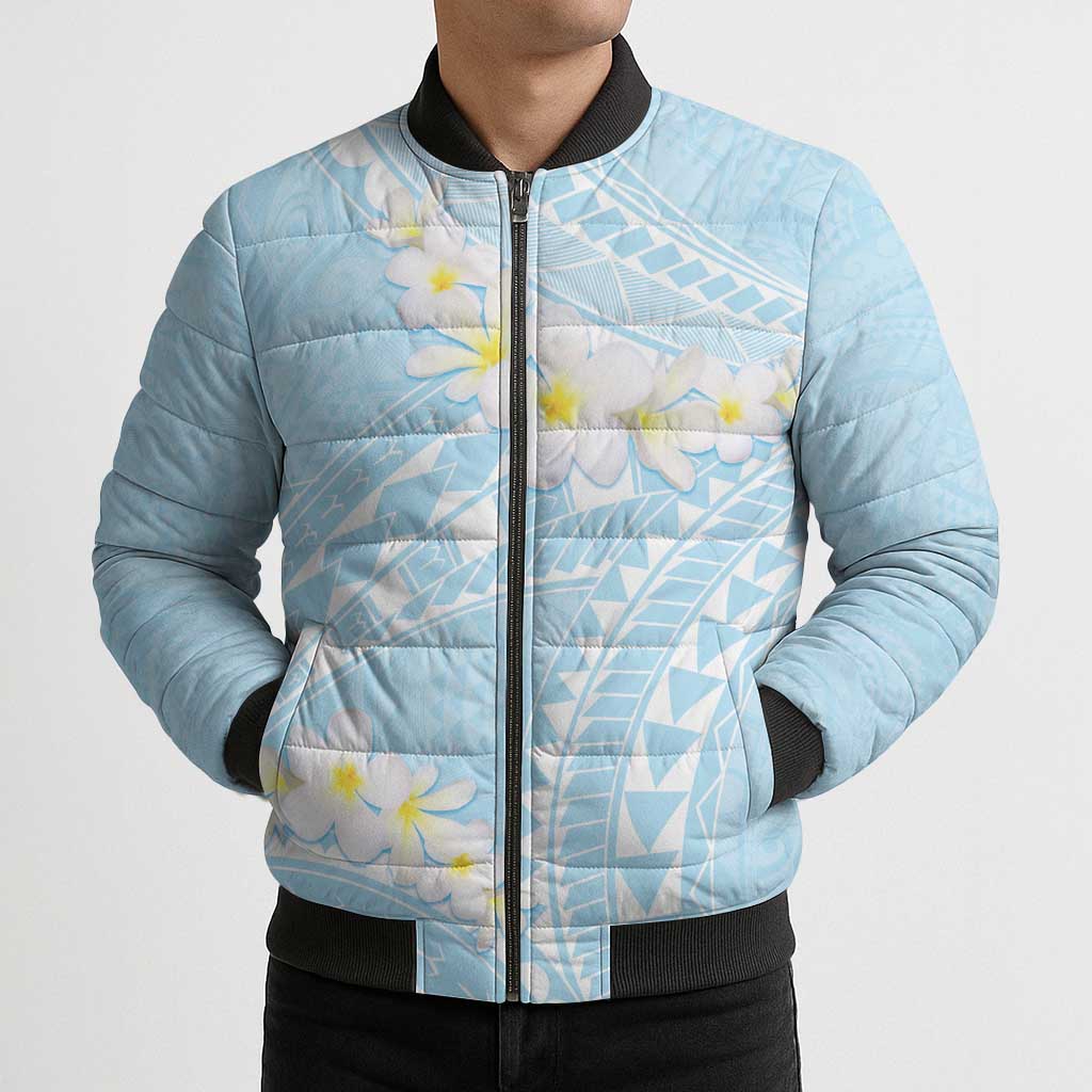 Polynesian Vintage Floral Bomber Puffer Jacket Azure Motifs - Polynesian Pride
