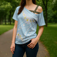 Polynesian Vintage Floral Cross Shoulder Shirt Azure Motifs - Polynesian Pride