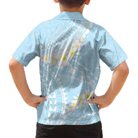 Polynesian Vintage Floral Family Matching Long Sleeve Bodycon Dress and Hawaiian Shirt Azure Motifs LT7 - Polynesian Pride