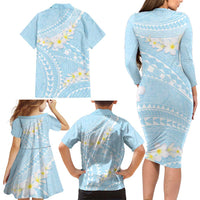 Polynesian Vintage Floral Family Matching Long Sleeve Bodycon Dress and Hawaiian Shirt Azure Motifs LT7 - Polynesian Pride