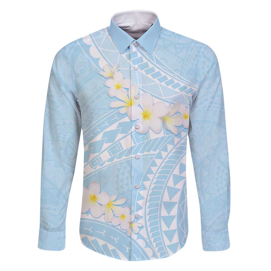Polynesian Vintage Floral Family Matching Long Sleeve Bodycon Dress and Hawaiian Shirt Azure Motifs LT7 Dad's Shirt - Long Sleeve Azure - Polynesian Pride
