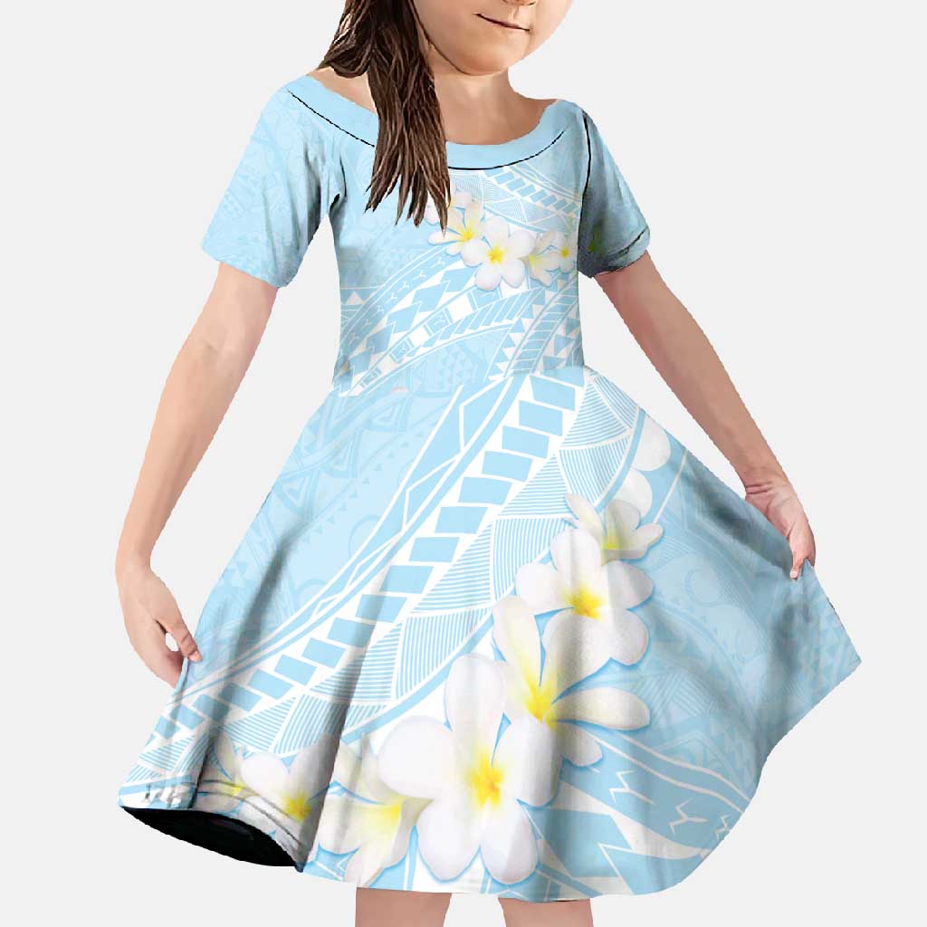 Polynesian Vintage Floral Family Matching Mermaid Dress and Hawaiian Shirt Azure Motifs LT7 Daughter's Dress Azure - Polynesian Pride