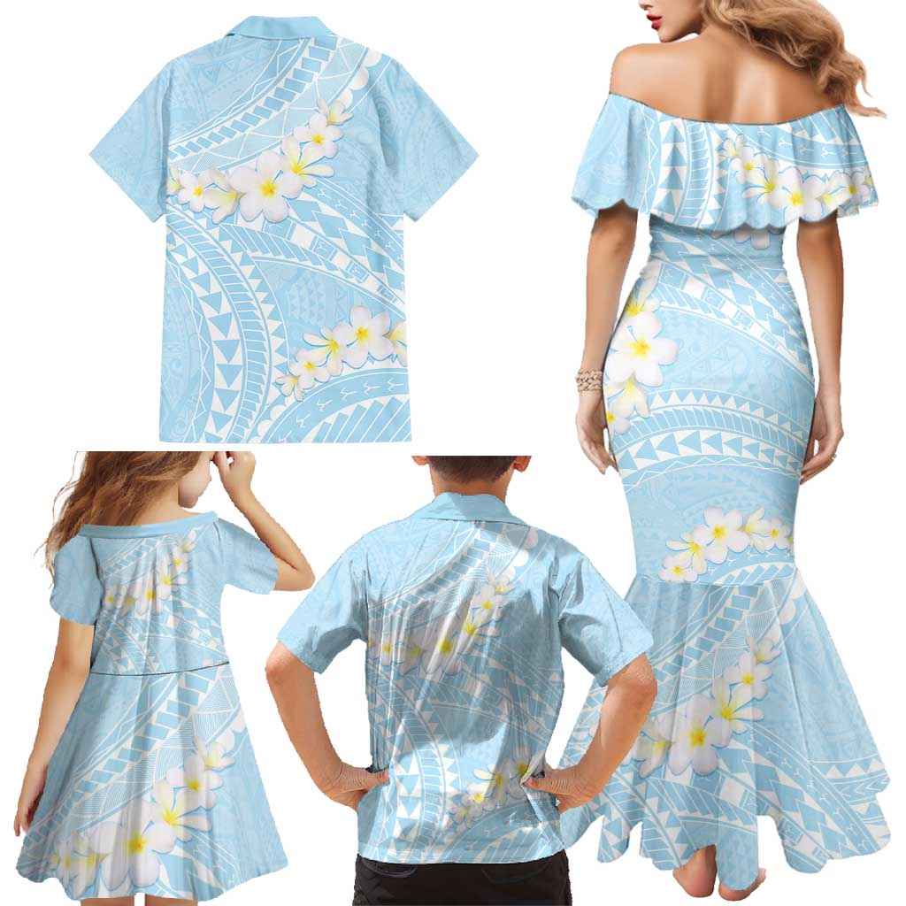 Polynesian Vintage Floral Family Matching Mermaid Dress and Hawaiian Shirt Azure Motifs LT7 - Polynesian Pride