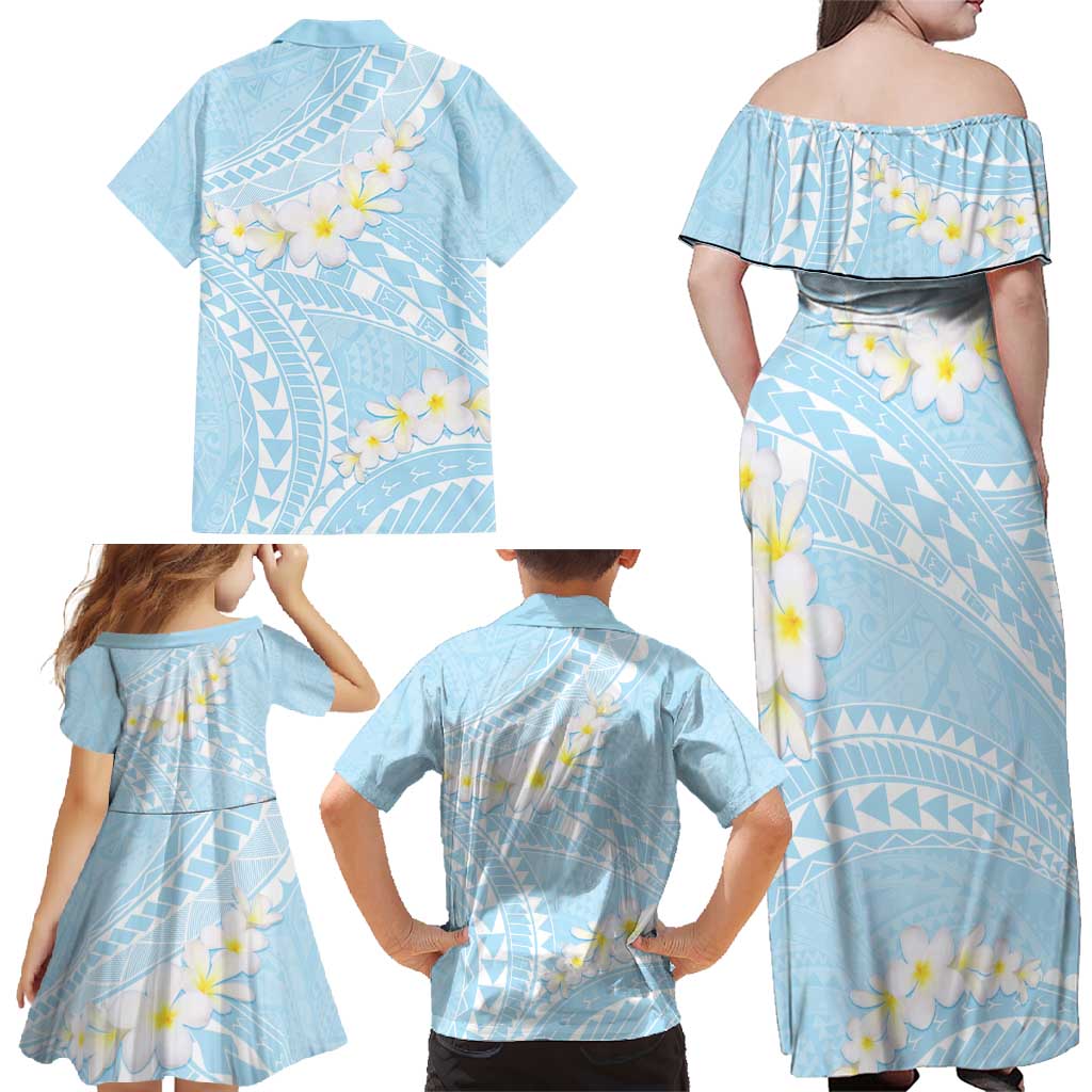 Polynesian Vintage Floral Family Matching Off Shoulder Maxi Dress and Hawaiian Shirt Azure Motifs - Polynesian Pride