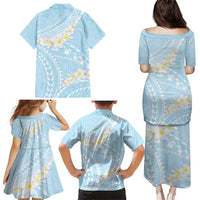 Polynesian Vintage Floral Family Matching Puletasi and Hawaiian Shirt Azure Motifs LT7 - Polynesian Pride