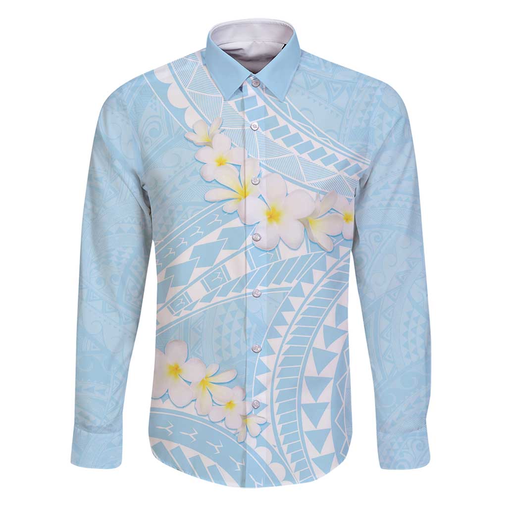 Polynesian Vintage Floral Family Matching Puletasi and Hawaiian Shirt Azure Motifs LT7 Dad's Shirt - Long Sleeve Azure - Polynesian Pride